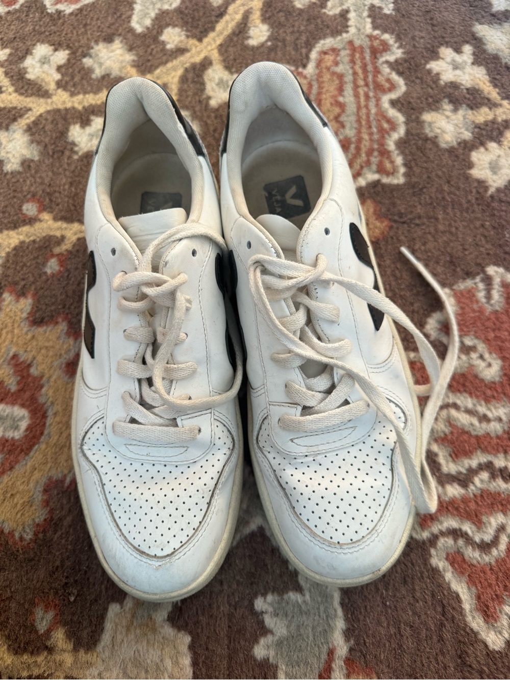 Veja White Leather Sneakers with Black Heel Accent
